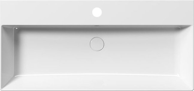 Раковина накладная/подвесная GSI KUBE X 9423111 1000 мм х 470 мм, с 1 отверстием под смеситель, с переливом, без крепежа, цвет Белый глянцевый
