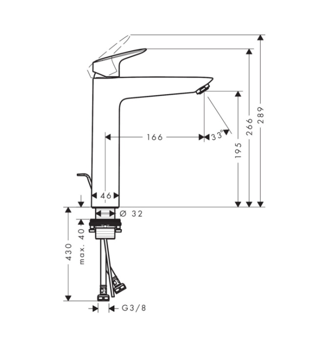 Однорычажный смеситель для раковины HANSGROHE Logis 71090670 со сливным ганитуром, цвет Чёрный матовый