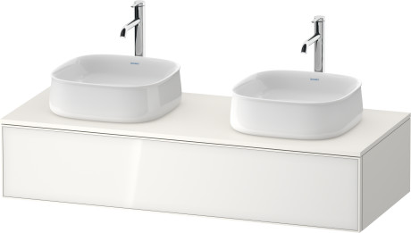 Тумба подвесная под две раковины DURAVIT ZENCHA ZE4813B64840000 550 мм х 1300 мм х 281 мм, с 1 выдвижным ящиком, белое стекло/белый суперматовый