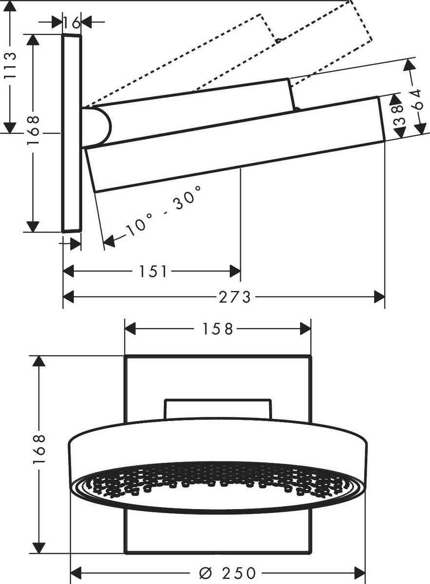Верхний душ Hansgrohe Rainfinity 250 1jet 26227000 с настенным кронштейном, EcoSmart, хром