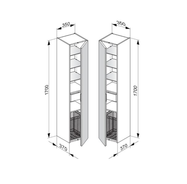 Шкаф - пенал высокий подвесной KEUCO EDITION 11 31331 210002 петли справа, 3 стеклянные полки, с бельевой корзиной, корпус/фасад глянцевый лак, белый