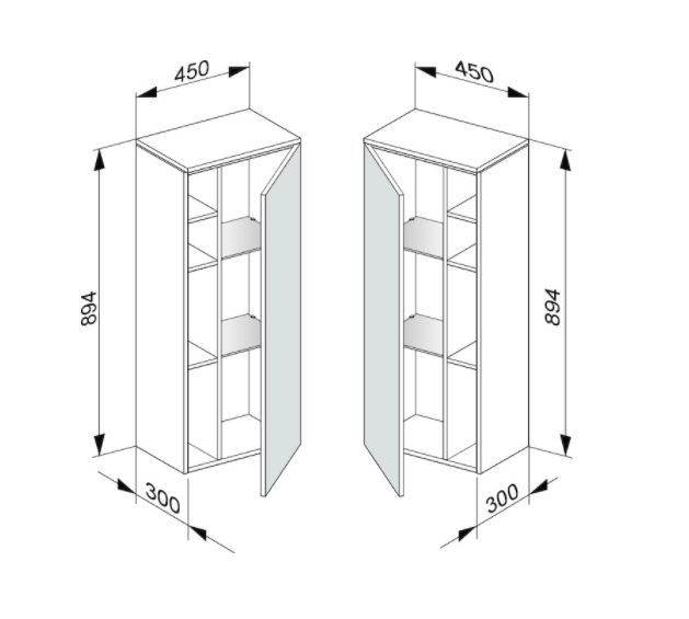 Шкаф средний подвесной KEUCO EDITION 400 31725 860001 петли слева, 2 стеклянные полки, корпус/фасад шпон, дуб антрацит