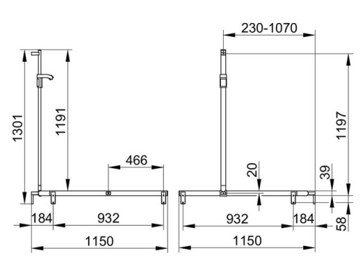 Поручень вдоль стены и штанга для душа KEUCO AXESS 35015 010401 1150 мм, для установки справа и слева, цвет Хром