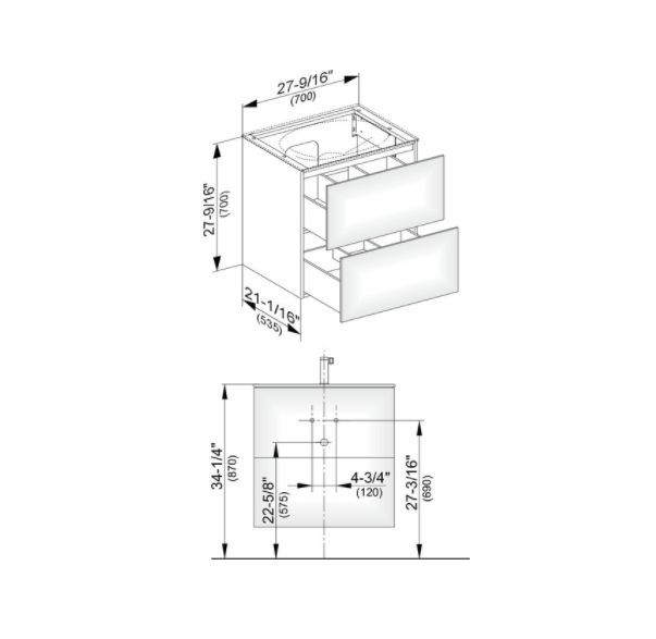 Тумба подвесная под раковину KEUCO EDITION 11 31342 330100 с двумя выдвижными фронтами, с внутренней светодиодной подсветкой, корпус/фасад шлифованный лак, чёрный