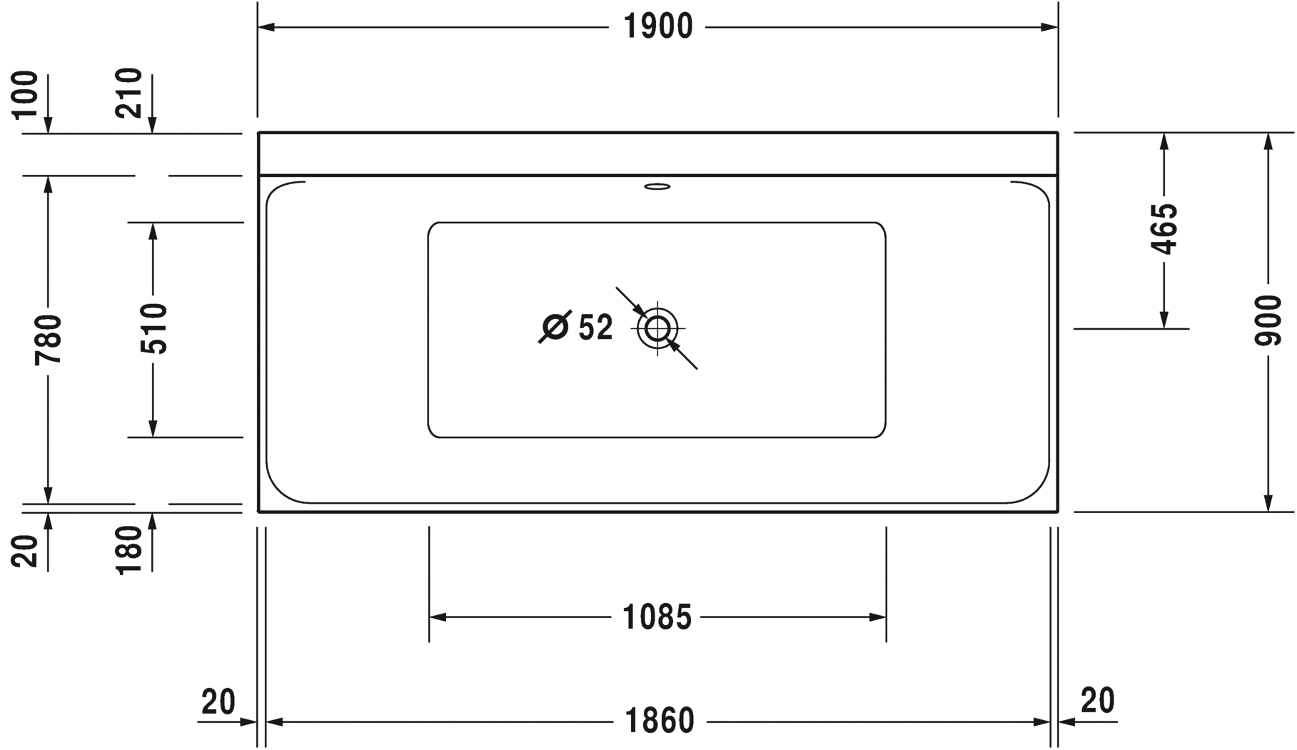 Акриловая ванна Duravit P3 Comforts 700378000000000 1900 х 900 c двумя наклонами для спины, встраиваемая или с панелями, белая (изделие снято с производства)