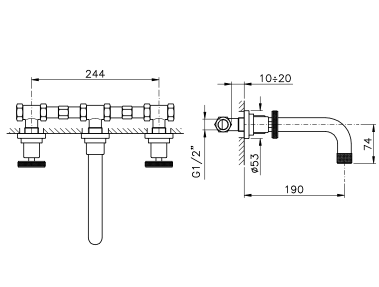 Смеситель для раковины двухвентильный настенный NICOLAZZI ARENA 3307EXTCR44 190 мм, хром