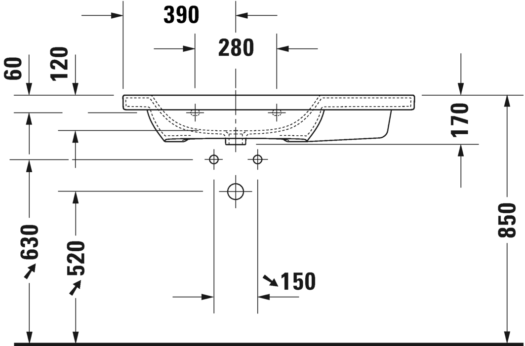 Раковина подвесная ассиметричная Duravit DuraStyle 2325100030 с тремя отверстиями под смеситель слева, белая 