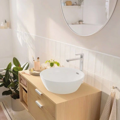 Однорычажный смеситель для накладной раковины HANSGROHE REBRIS S 72580000 240 мм, с CoolStart, с донным клапаном, хром