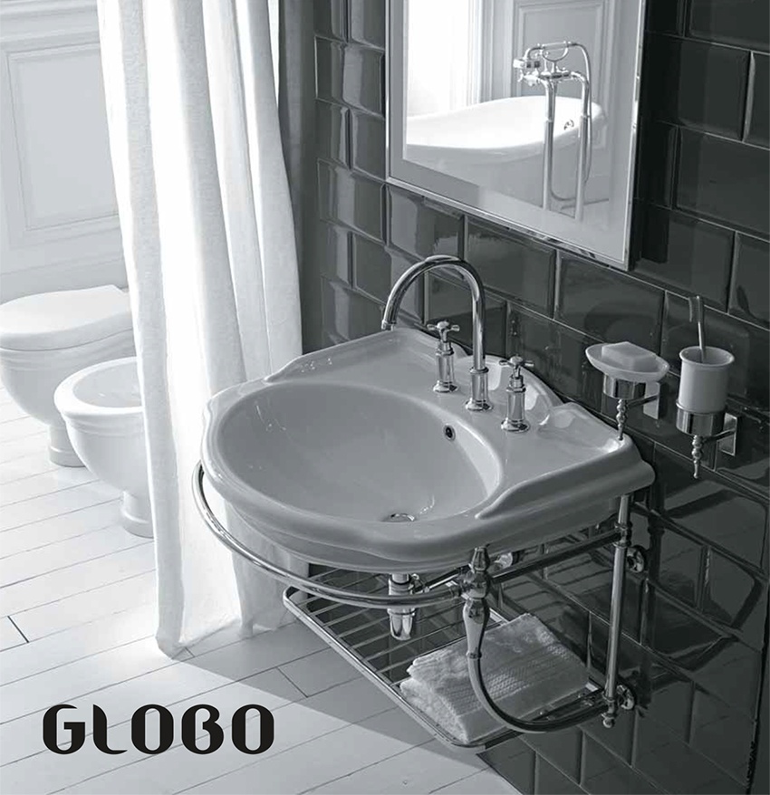 Раковина подвесная/для мебели GLOBO PAESTUM PA057BI 620 мм х 540 мм, c одним отверстием и двумя намеченными отверстиями под смеситель, с переливом, белая глянцевая