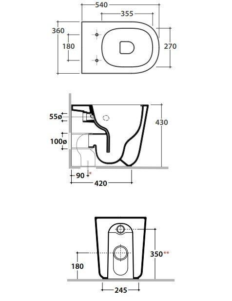 Унитаз приставной безободковый GLOBO Lalita LT001BI 540х360х430мм, цвет Белый глянцевый