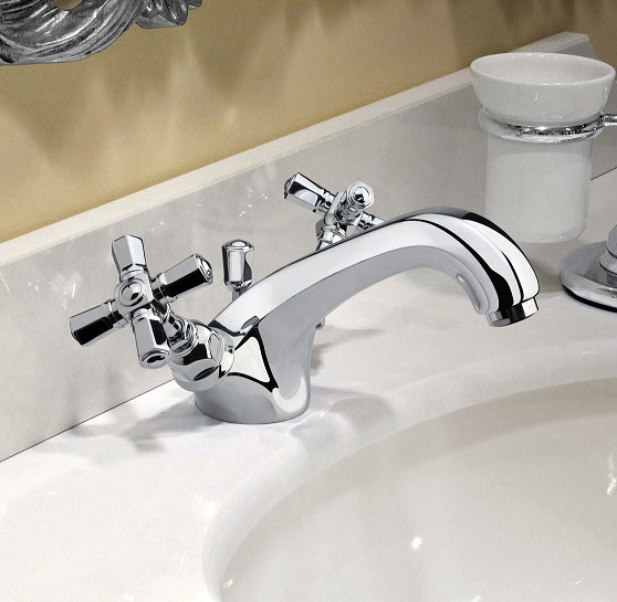 Смеситель для раковины NICOLAZZI TEIDE 1932CR45 с донным клапаном, с крестообразными вентилями, хром