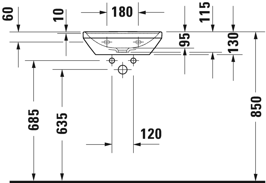 Раковина подвесная Duravit D-Neo 0738450041 450 мм х 335 мм, без перелива, с отверстием под смеситель, белая