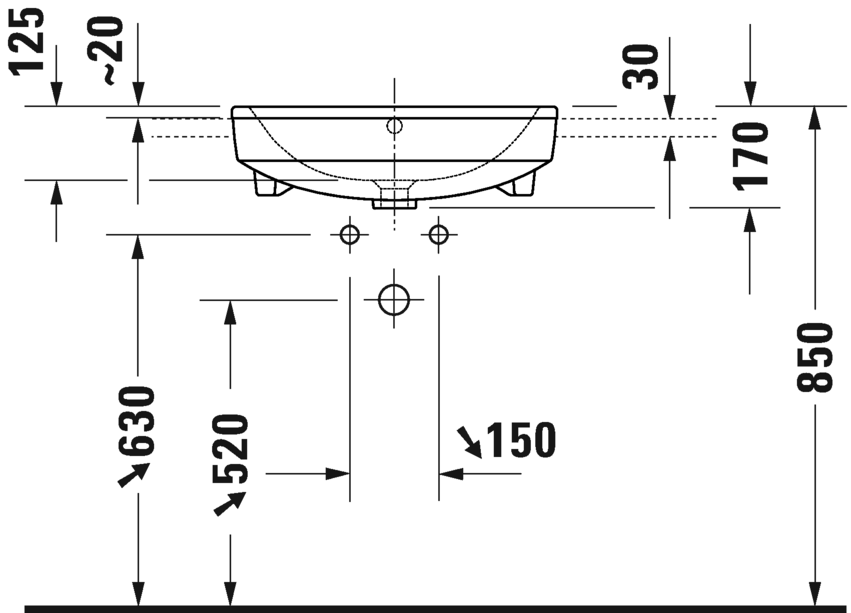 Раковина полувстраиваемая Duravit DURAVIT No.1 03765500002 460 мм х 550 мм, с переливом, с отверстием под смеситель, белая