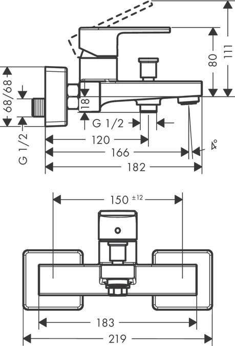 Смеситель для ванны однорычажный HANSGROHE Vernis Shape 71450670  внешнего монтажа, матовый чёрный