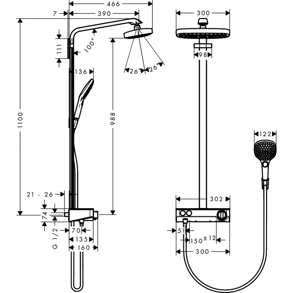 Душевая стойка Hansgrohe Raindance Select E 300 2jet 27126000 Showerpipe хром