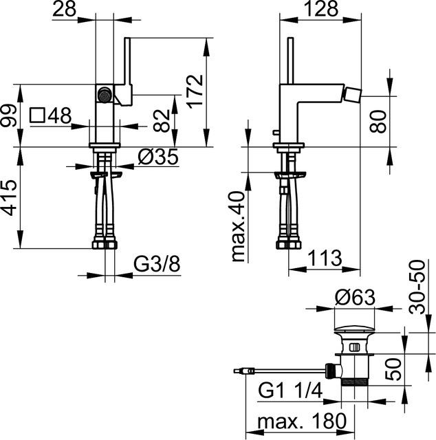 Смеситель для биде однорычажный KEUCO Edition 90 Square 59109 010000 с донным клапаном, хром