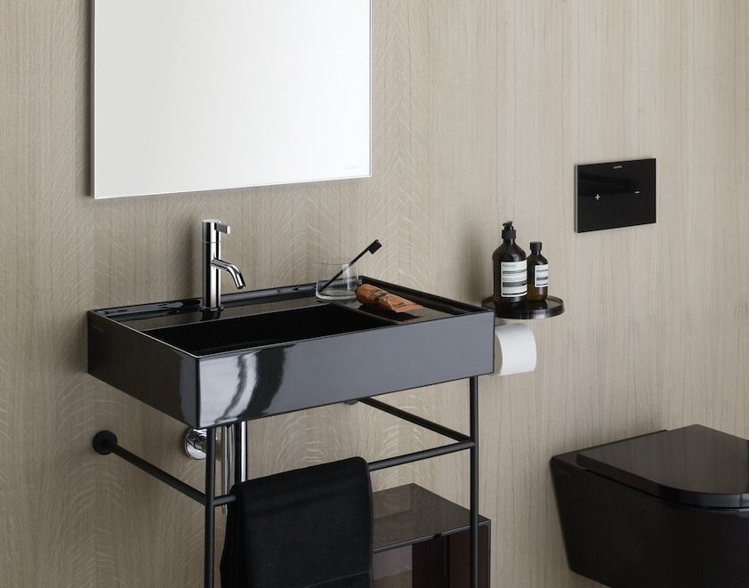 Раковина столешница Laufen  Kartell by Laufen 8.1033.4.020.108.1  60 см, полочка справа, 3 отверстия под смеситель, цвет черный глянцевый