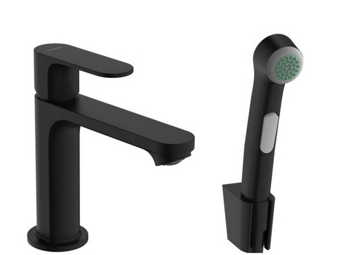 Набор бидетте HANSGROHE REBRIS S 72215670 со смесителем 110 мм и гигиеническим душем, чёрный матовый