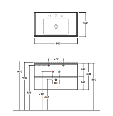 Тумба подвесная GLOBO ANITA HA010PI 450 мм х 800 мм, c двумя выдвижными ящиками, Pietra 
