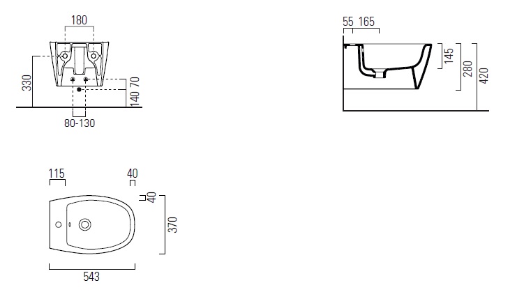 Биде подвесное GSI MODO+ 8465FR5109 540 мм х 370 мм, с отверстием под смеситель, с переливом, с креплением, цвет Белый матовый (старый артикул 8465109 / 8465FR2109 )