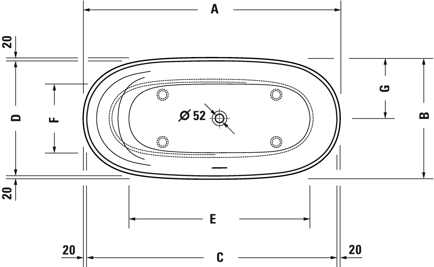 Отдельно стоящая ванна Duravit Cape Code 700459000000000 1650 мм х 780 мм, c двумя наклонами для спины, с бесшовной панелью и ножками, белая матовая