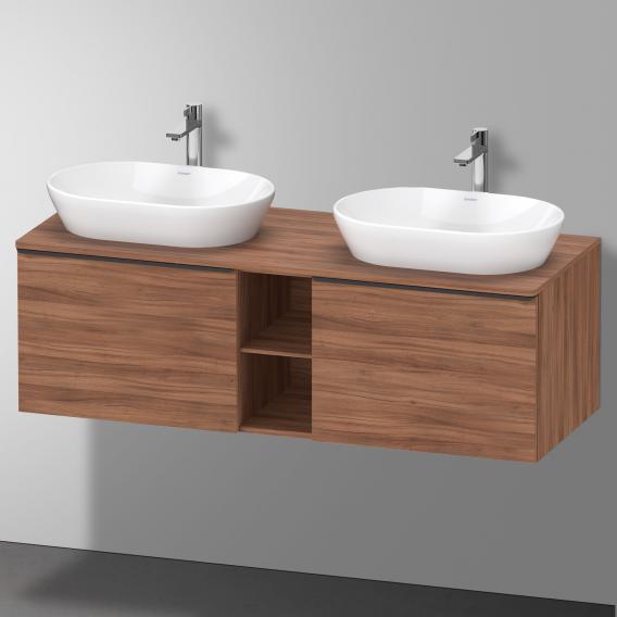 Тумба подвесная под две раковины DURAVIT D-Neo DE4950B7979 1400 мм х 550 мм, с 2 выдвижными ящиками и открытой полкой, орех натуральный