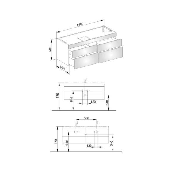Тумба подвесная под раковину KEUCO EDITION 11 31562 390000 с четырьмя выдвижными фронтами, корпус/фасад структурный лак, антрацит