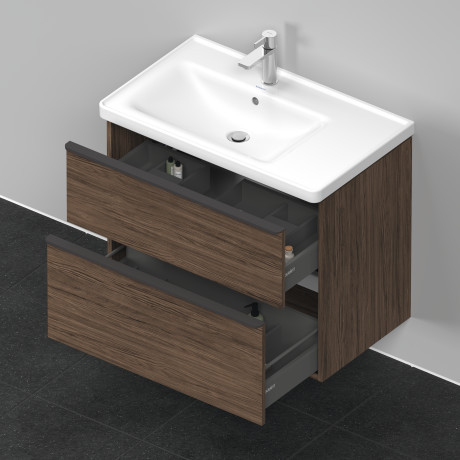 Тумба подвесная под раковину DURAVIT D-Neo DE435702121 784 мм х 452 мм, с выдвижным ящиком и выдвижным отделением, орех тёмный
