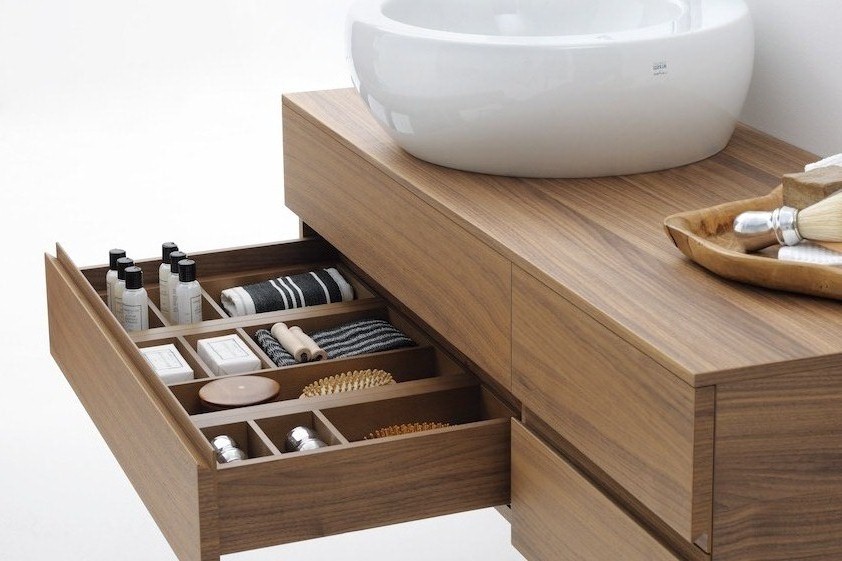 Тумба  под раковину  Laufen   Alessi One  4.2412.1.097.630.1  120 см, цвет орех, 4 ящика, вырез слева для раковины 8.1897.1