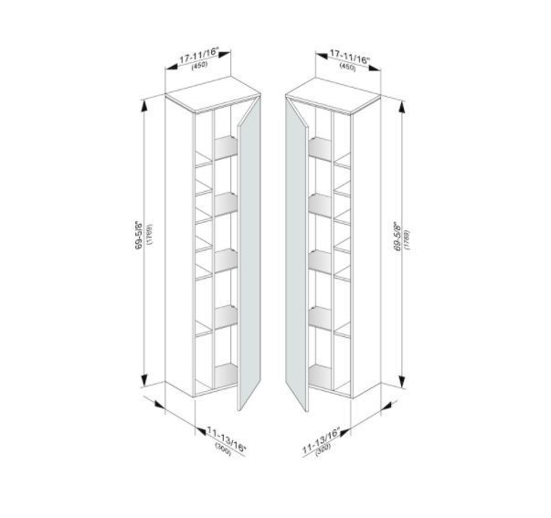 Шкаф-пенал высокий подвесной KEUCO EDITION 400 31735 380002 петли справа, 4 стеклянные полки, корпус/фасад структурный лак, белый