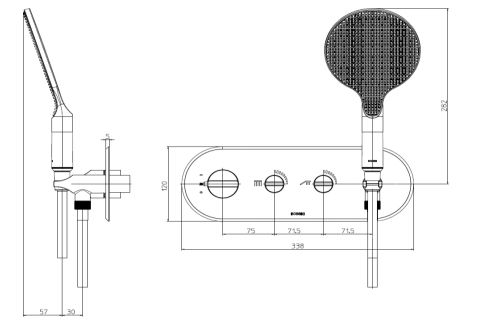 Наружная часть термостатического смесителя для душа BOSSINI Apice Z00521.030 на 2 потребителя, с ручным душем, вентилями и шлангом, хром