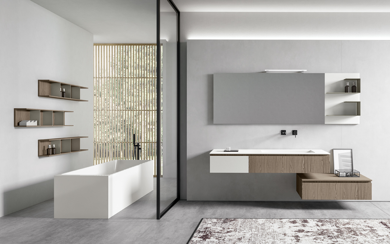 Полка "C" для ванной комнаты BMT Galaxy 907 578 FHB 02 DX HE   1550х729х30 мм, правая, White Satin Glass/Metallic Titanium