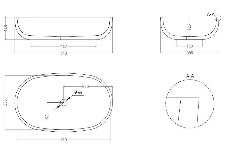 Раковина накладная овальная SALINI GLORIA 05 1102205M 385х640х145мм, S-Stone, без донного клапана, цвет Белый матовый