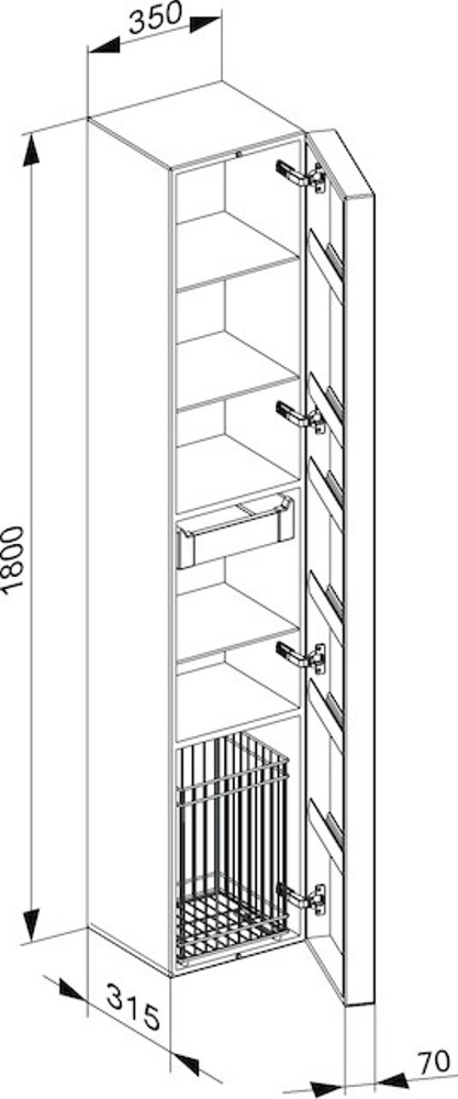 Высокий шкаф-пенал Keuco Edition 300 30311 393902 петли справа корпус и фасад структурный лак антрацит