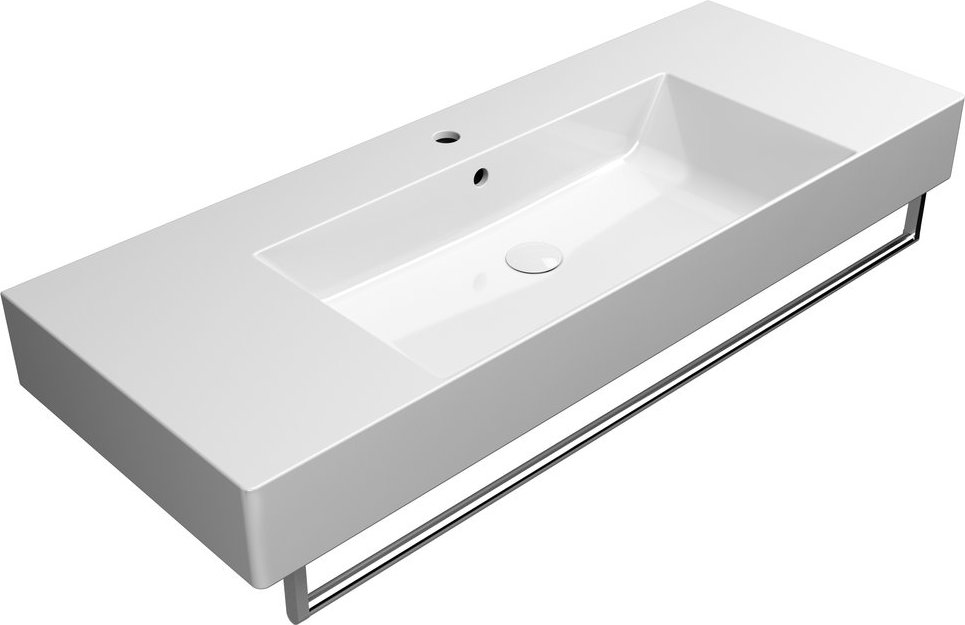 Раковина накладная/подвесная GSI KUBE X 9452111 1200 мм х 470 мм, с 1 отверстием под смеситель, с переливом, без крепежа, цвет Белый глянцевый