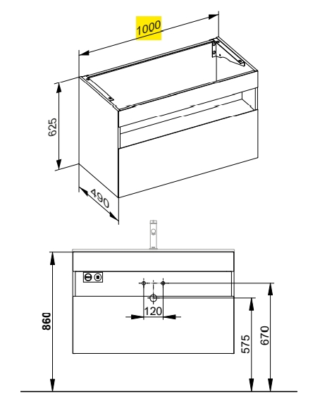 Тумба под раковину KEUCO STAGELINE 32872 970000 490 мм х 1000 мм х 625 мм, с 1 выдвижным ящиком, с сифоном, вулканит/вулканит