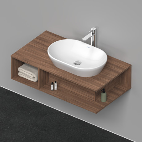 Тумба подвесная под раковину справа DURAVIT D-Neo DE495907979 1000 мм х 550 мм, с открытой боковой полкой слева и консолью, орех натуральный