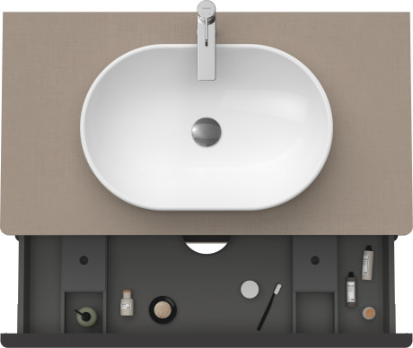 Тумба подвесная под раковину DURAVIT D-Neo DE496807575 550 мм х 1000 мм, с двумя выдвижными ящиками и консолью, лён