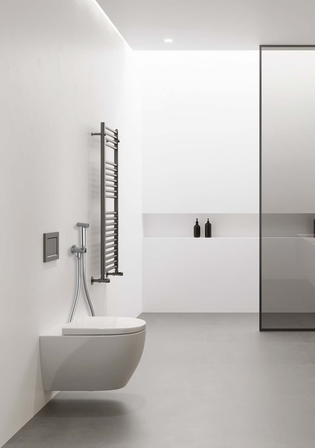 Комплект гигиенический BOSSINI INOX INC010.075 с запорным вентилем, цвет Матовая нержавеющая сталь