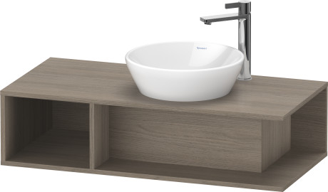 Тумба подвесная под раковину справа DURAVIT D-Neo DE493903535 1000 мм х 480 мм, с открытой боковой полкой слева и консолью, дуб терра