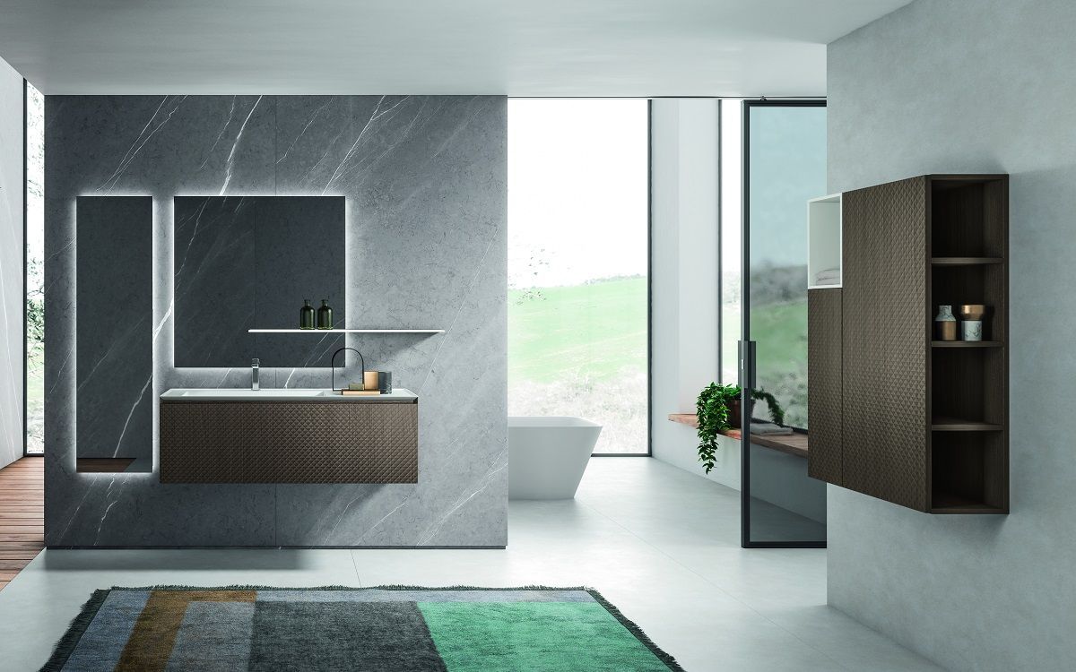 Комплект из двух открытых шкафов и полки BMT IKON IK-03.2    750х729х250 мм, цвет Burnt Walnut/Белый матовый