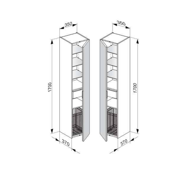 Шкаф - пенал высокий подвесной KEUCO EDITION 11 31331 890002 петли справа, 3 стеклянные полки, с бельевой корзиной, корпус/фасад шпон, светлый дуб