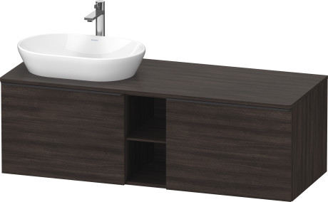Тумба подвесная под раковину слева DURAVIT D-Neo DE4950L5353 1400 мм х 550 мм, с 2 выдвижными ящиками и открытой полкой, каштан тёмный