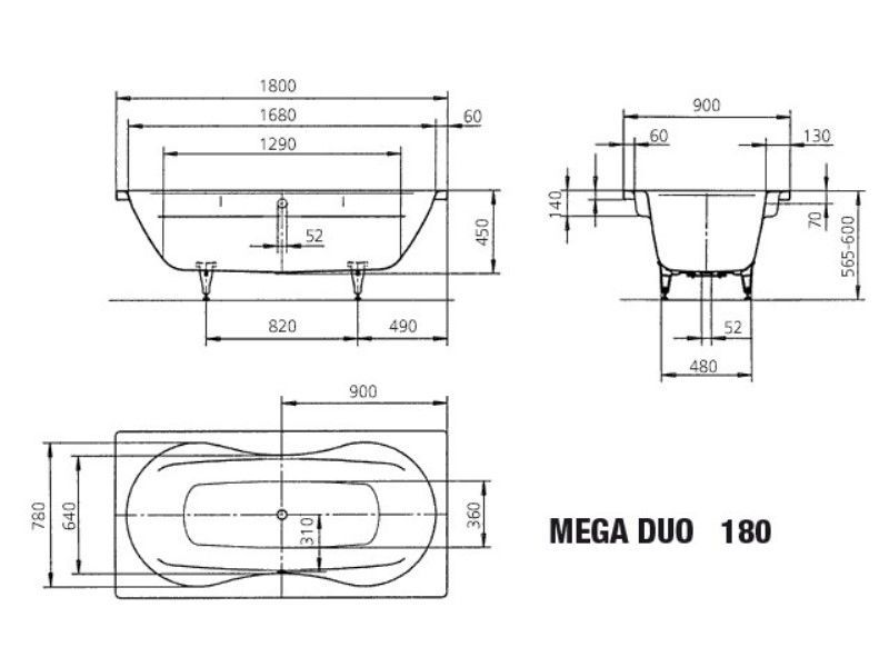 Ванна из сталь-эмали Kaldewei Mega Duo Mod 180 2234.0001.3001 1800 х 900 мм с покрытием Perl-Effekt