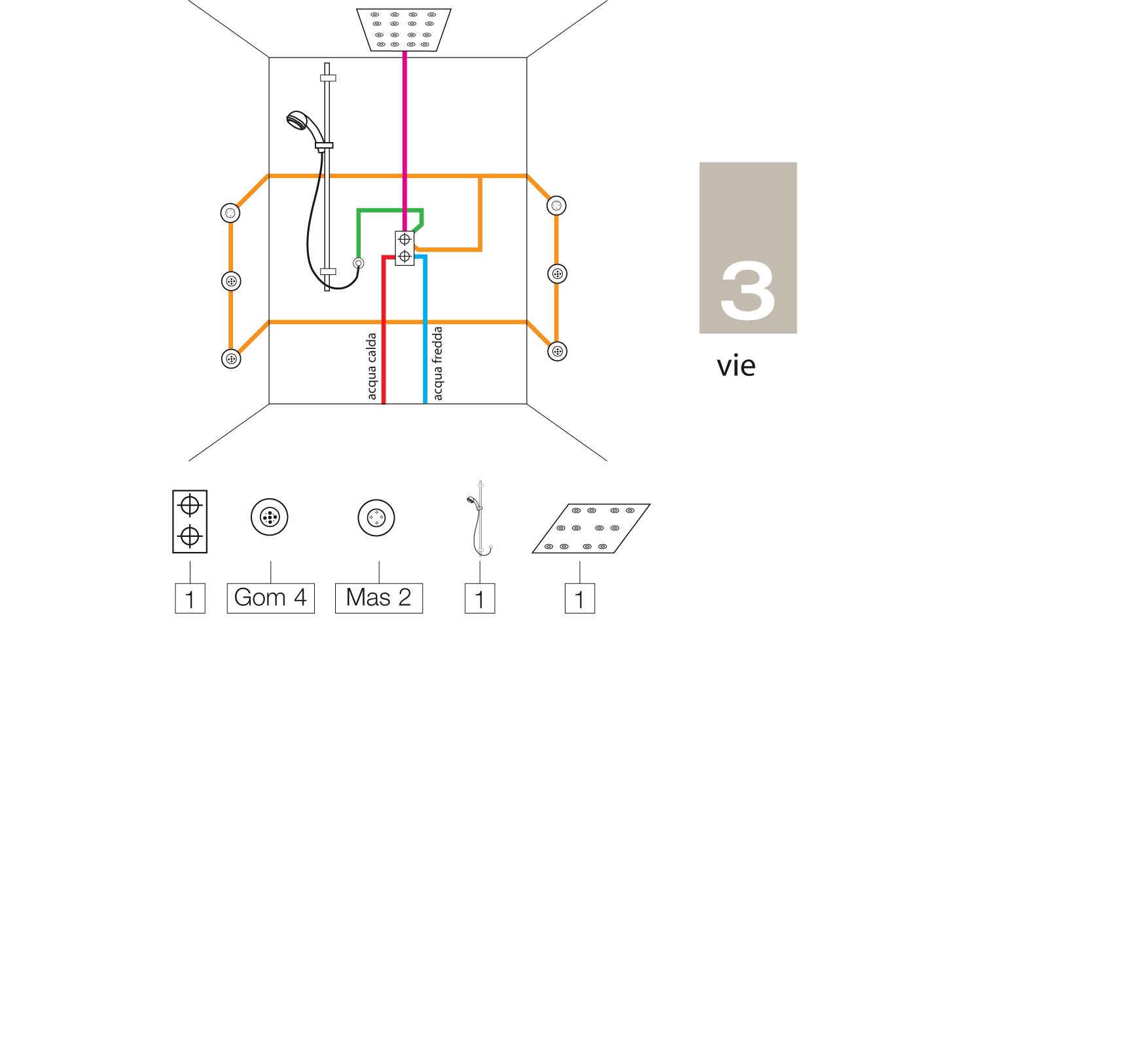 Внешняя часть однорычажного встраиваемого смесителя BOSSINI GILLO Z00738.073 на 2-5 выходов, цвет Чёрный матовый