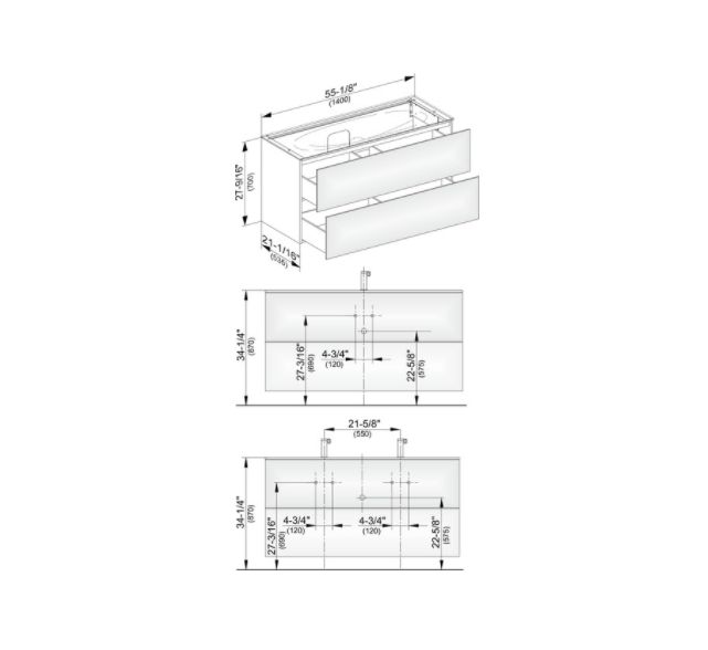 Тумба подвесная под раковину KEUCO EDITION 11 31362 110100 с двумя выдвижными фронтами, с внутренней светодиодной подсветкой, корпус матовый лак/фасад глянцевое стекло, антрацит