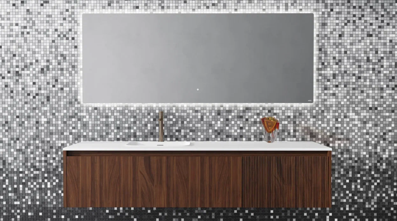 Зеркало с LED - подсветкой и подогревом SALINI OMBRA 27M021870BH 700х1800х25мм, с сенсорным включателем, цвет Серый