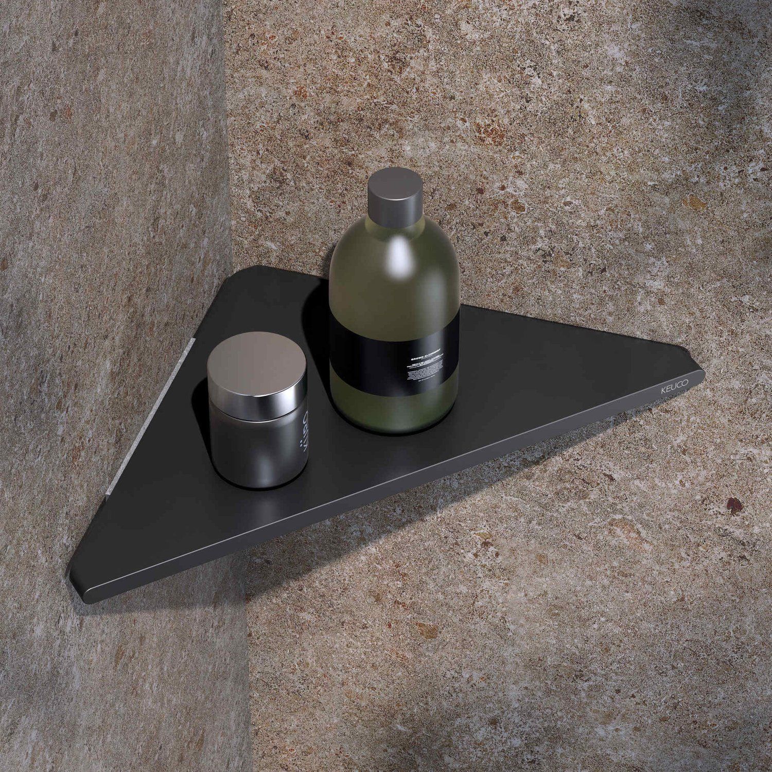 Угловая полочка для душа KEUCO AVENO 14657 370000 с клеевым комплектом, цвет Чёрный матовый