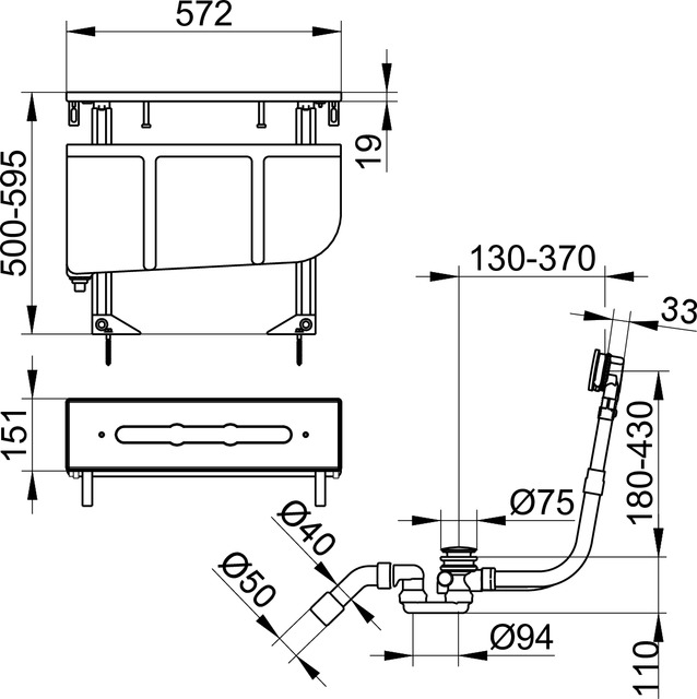 Монтажный блок для смесителя на 3 отверстия на борт ванны KEUCO EDITION 11 51130 000075