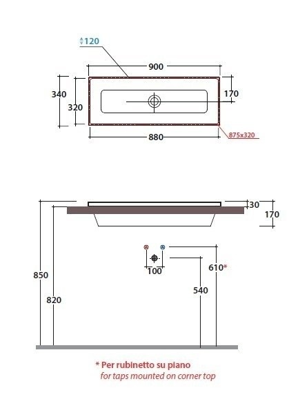 Раковина встраиваемая сверху GLOBO STOCKHOLM FO090BI 900 мм х 340 мм, с переливом, белая глянцевая